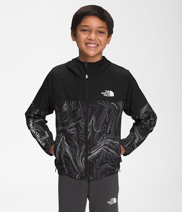 The North Face Jacket Printed WindWall™ Hoodie Black - Boys - Thailand TRFPV-6549